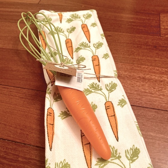 Set/2 Mudpie NWT Carrot Dish Towel & Utensil Set & Flower Dish Towel Utensil Set - Picture 8 of 11